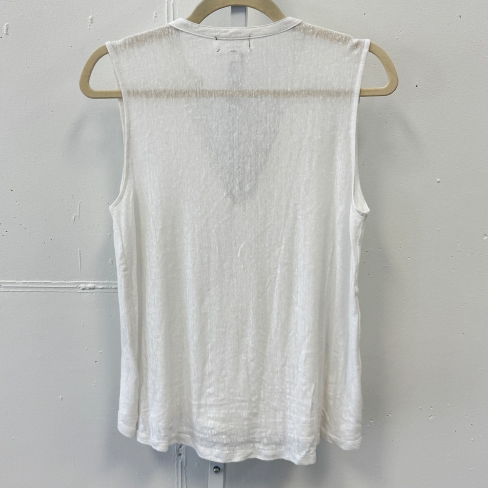 Feel The Piece Terre Jacobs White 100% Linen Deep V-Neck Sleeveless Top M/L - Picture 2 of 10
